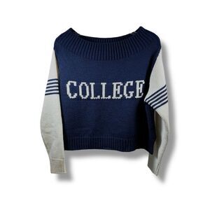 Judith March College Cropped Sweater in Navy and Ivory Size S